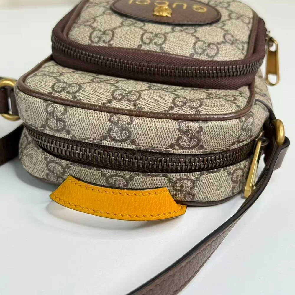 Gucci GG Logo Supreme Vintage Neo Shoulder Bag Crossbody with Gold Lion Emblem